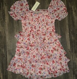 Thirty Thirty LA NWT Pink Floral Ruffle Puff Sleeve Dress M